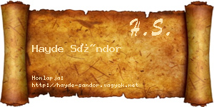 Hayde Sándor névjegykártya
